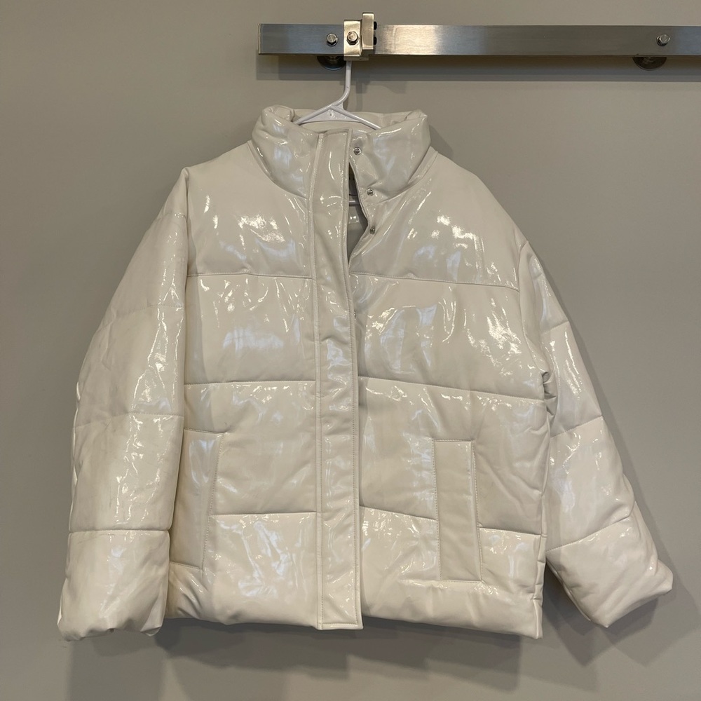 ASOS White Paten Leather Puffer Jacket